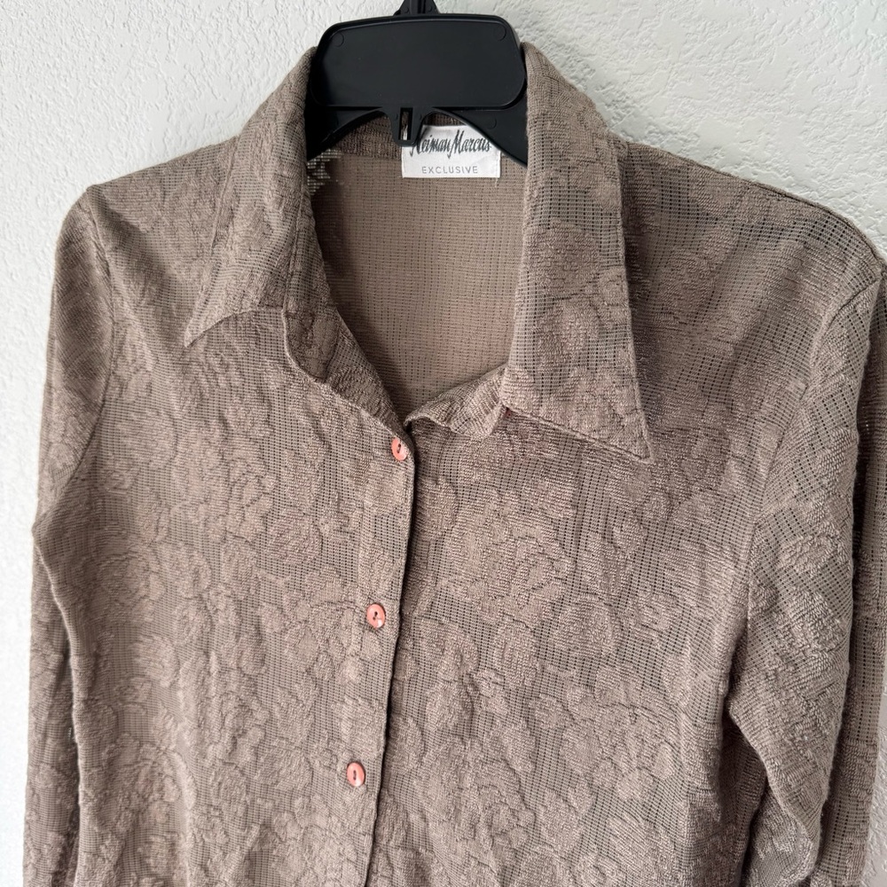 Neiman Marcus Brown Silk Floral Top Women’s Small Y2K 2000s Fall Lorelai Gilmore
